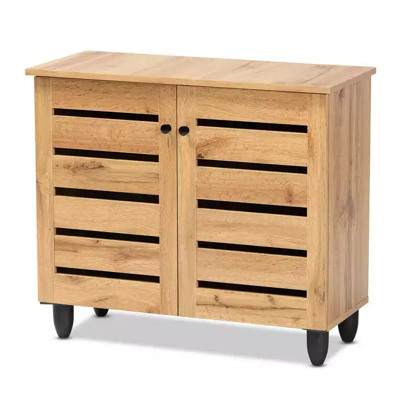 Gisela Wood 2 Door Cabinet Oak Brown/Black - Baxton Studio: Elegant Storage, 3 Fixed Shelves