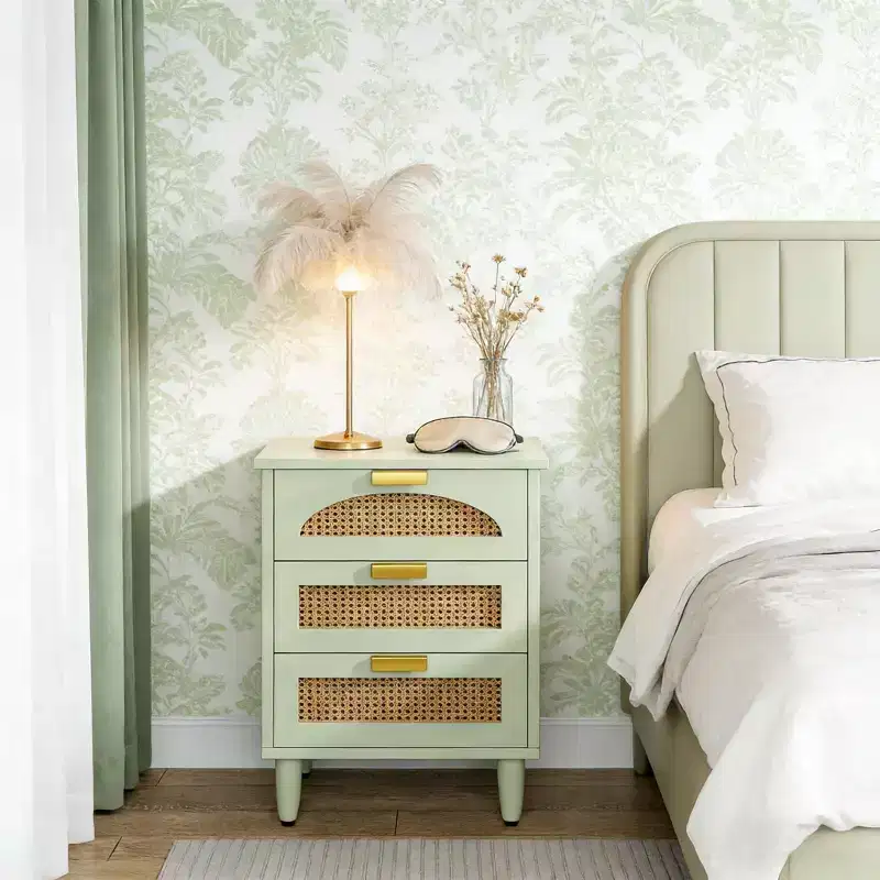 GDFStudio Micah Modern 19.7 Rattan Nightstand with 2 Drawers