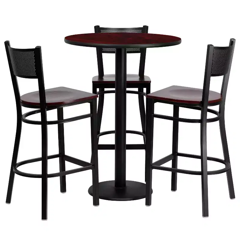 Flash Furniture 30'' Round Laminate Table Set with 3 Grid Back Metal Barstools