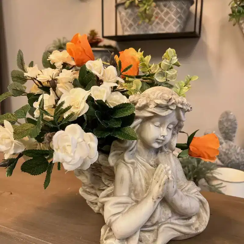 Slickblue Angel Girl Resin Flower Planter, Decorative Indoor Plant Pot, Tabletop or Shelf Accent, 6.6x8x8