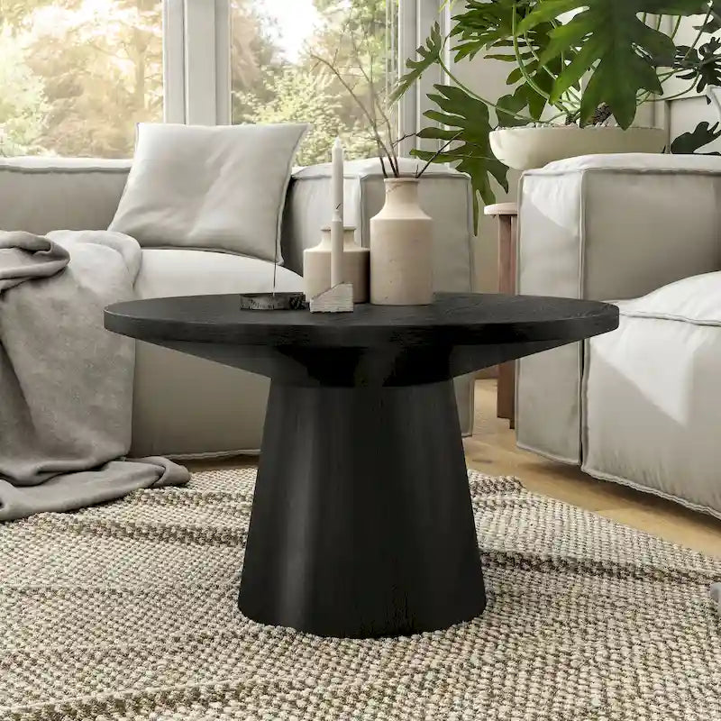 Furniture of America Vitten Modern Round Solid Wood Pedestal Coffee Table