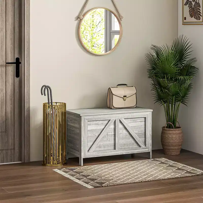 Storage Chest, Farmhouse Lift Top Box Organizer with Safety Hinge, for Bedroom, Entryway, Living Room