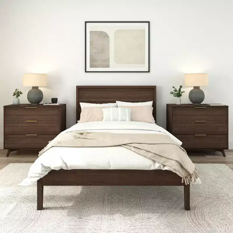 Plank+Beam Solid Wood Duo Full Size Bed Frame with Panel Headboard