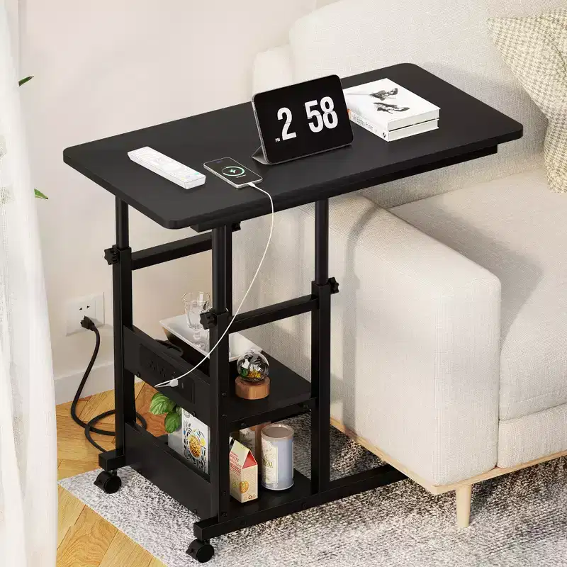 Besiost Height Adjustable C Table with USB Port and Wheels