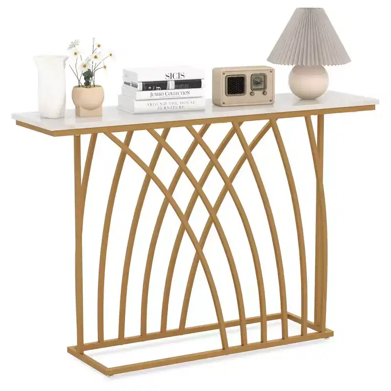 White & Gold Console Table, Rectangular, 1-Person Assembly