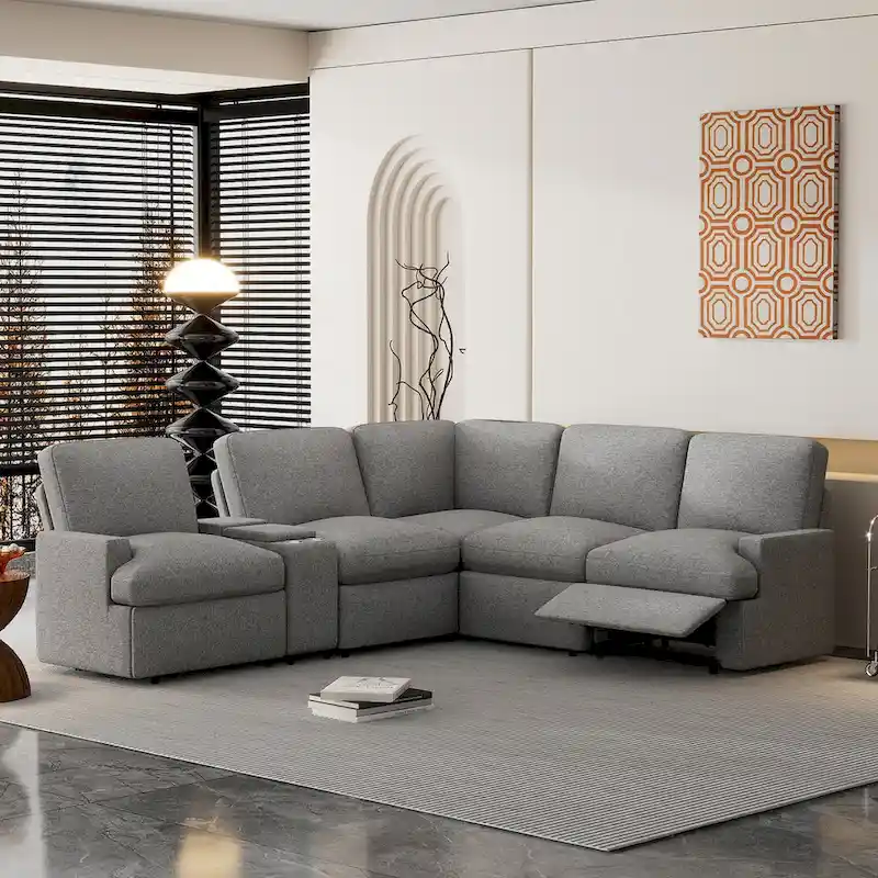 104 Power Recliner Corner Sofa Home Theater Reclining Sofa Sectional Couches with Storage Box, Cup Holders, USB Ports