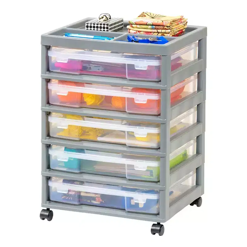5-Drawer Scrapbook Plastic Rolling Storage Cart with Organizer Top & Casters