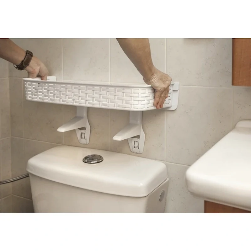 White Rattan Plastic Above-toilet Bathroom Space Saver Shelf