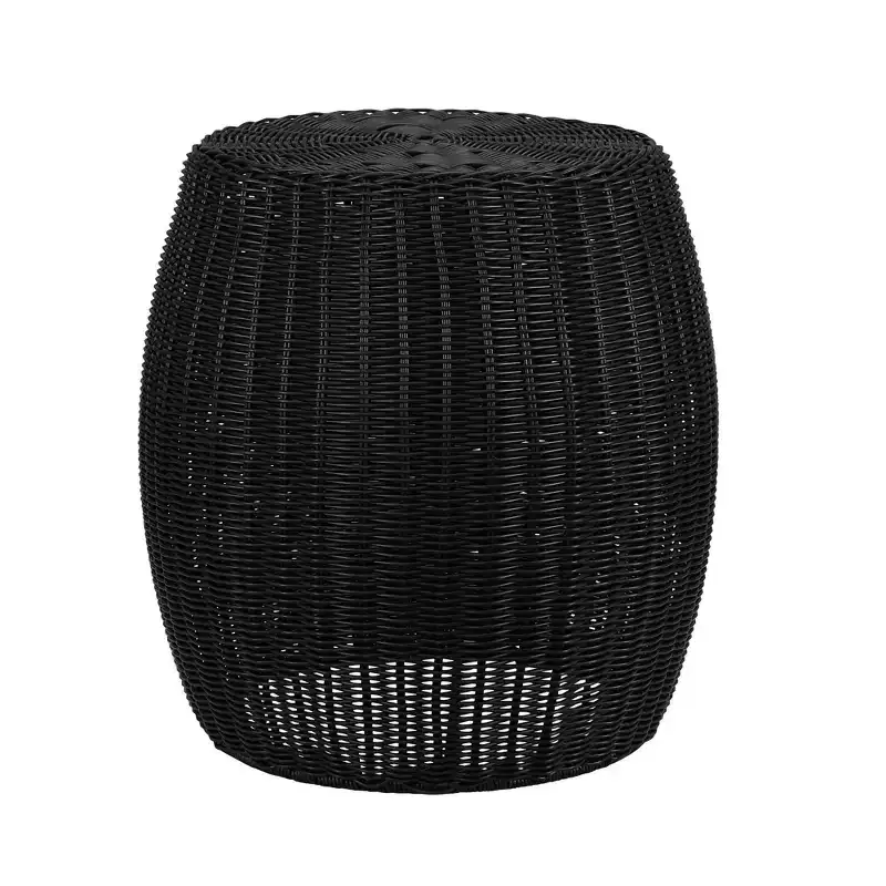 Barrel Side Table Woven Resin Round Black Brown Accent