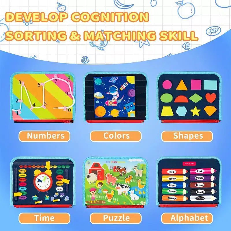 MOVSSOU Busy Board 8 in 1 Busy Book Montessori Toys for Toddler Sensory Toys Developing Sensory Board Travel Toys
