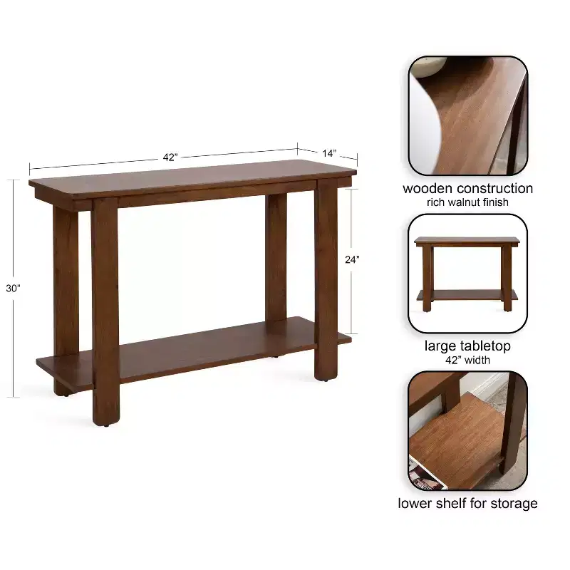 Kate and Laurel Foxford Wood Console Table, 42x14x30, Walnut Brown