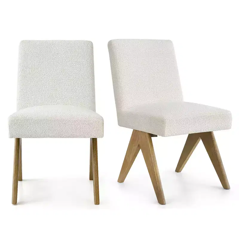 Dining Chairs Set of 2, Modern Boucl Upholstered Armless Side Parsons Chair with Oak Finish Solid Rubberwood V-Legs - Panipeachy