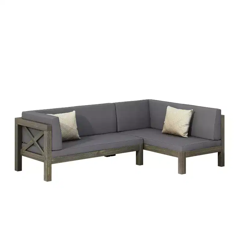 Christopher Knight Home Lyra Outdoor Acacia Wood 4 Seater 88.5 Sectional Sofa with Cushions