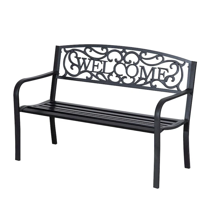 Outsunny 2 Seater 50 Steel Welcoming Vines Decorative Outdoor Patio Garden Bench, with Weatherproof Build & Cute Design