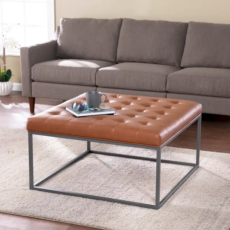 Healy Faux Leather Tufted Ottoman
