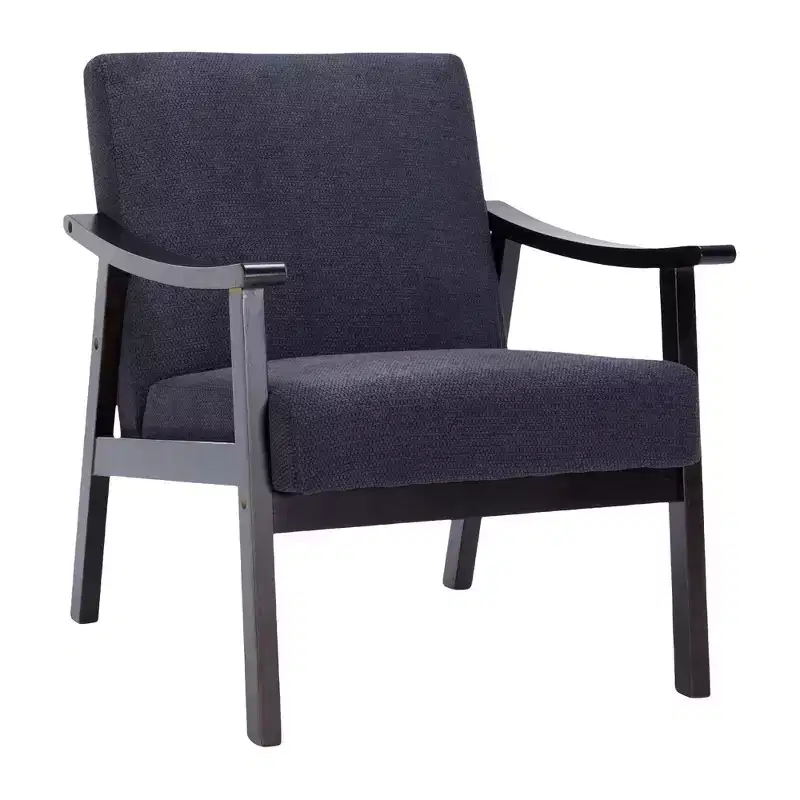 Modern Upholstered Accent Chair with Curved Wood Arms