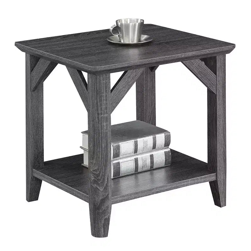 22 Rectangle Wood End Table, Gray Finish, Accent Side Table for Living Room or Bedroom