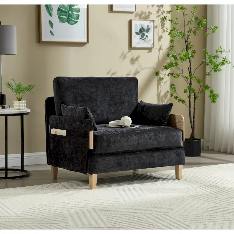 Chenille Upholstered Convertible Sleeper Recliner Foldable Chair Bed with 3 Pillows