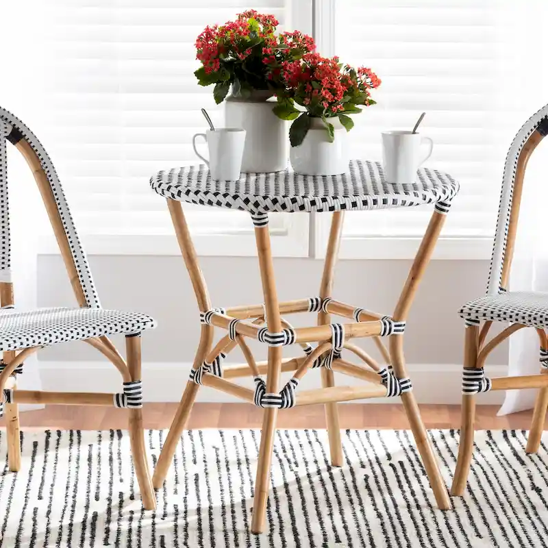 Tavor Classic French Black &White Weaving/ Natural Rattan Indoor and Outdoor Dining Table
