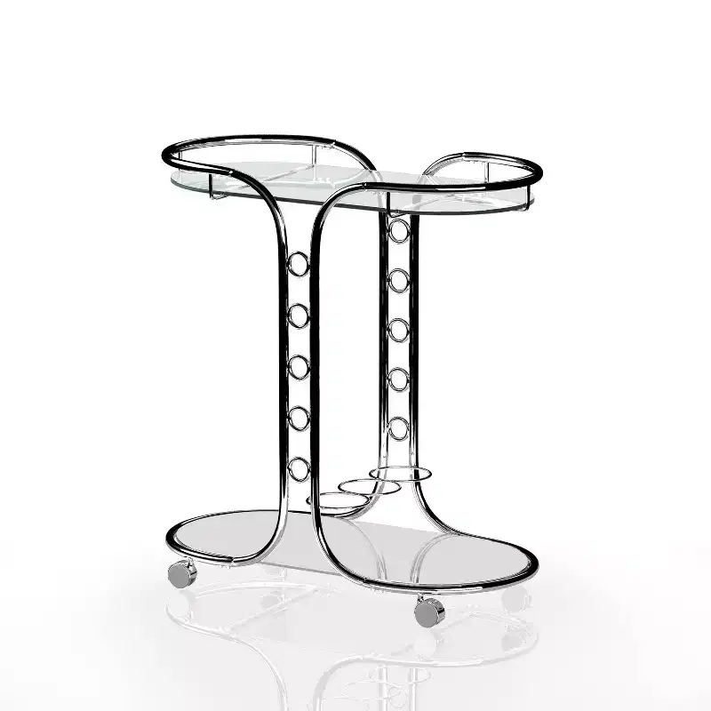24/7 Shop At Home Kentrik Glass Top Serving Cart Chrome: Modern Tea Cart with Mirror Finish, Fixed Shelves