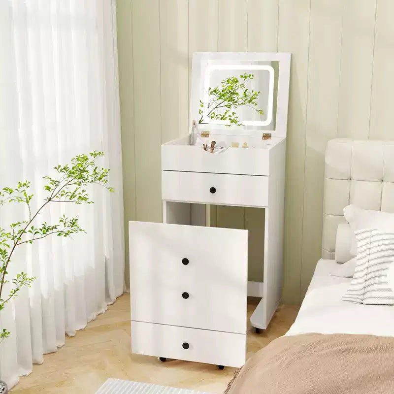 Costway Vanity Table Set Adjustable Flip-up LED Mirror Large Storage Movable Casters