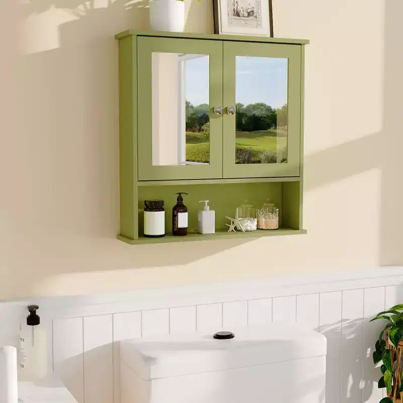 22.2 Inch Mirrored Medicine Cabinet for Bathroom, Over Toilet Wall-Mounted Storage Cabinet with Adjustable Shelf, Waterproof MDF Cabinet for Bathroom