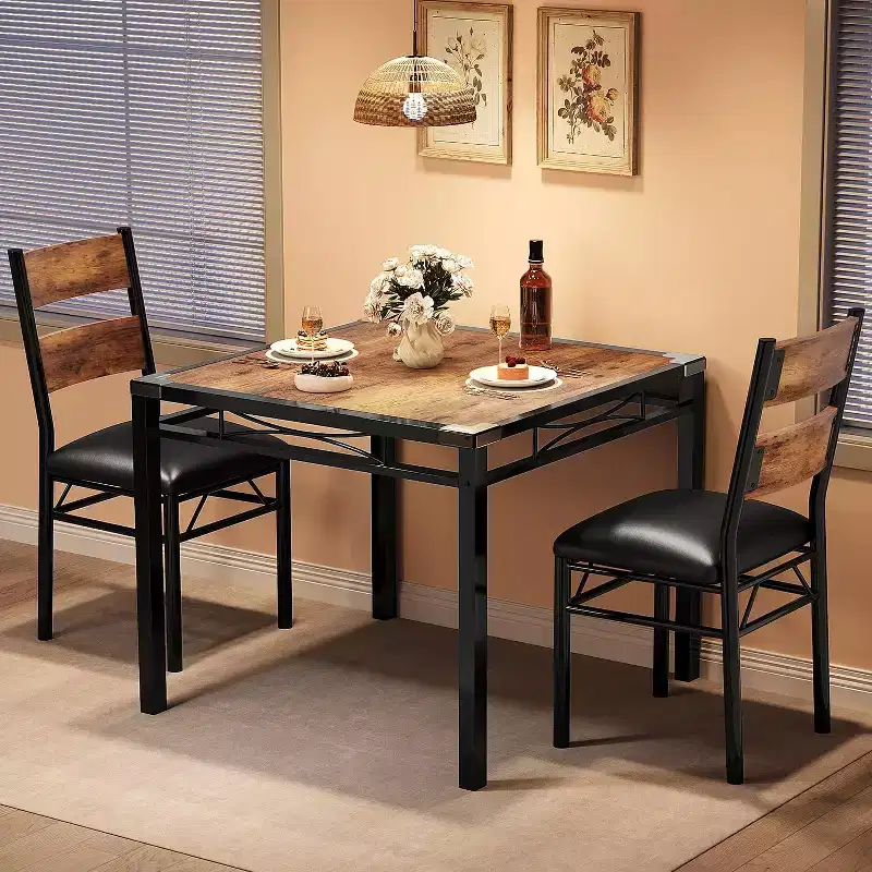 Kitchen Table with 2 Upholstered Chairs, Wood 3-Piece Kitchen Dining Room Set with Corner Protector for Small Space, Apartment, Dining room, Kitcen