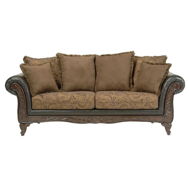 Roundhill Furniture San Marino 2-tone Chocolate Brown Fabric Sofa & Loveseat