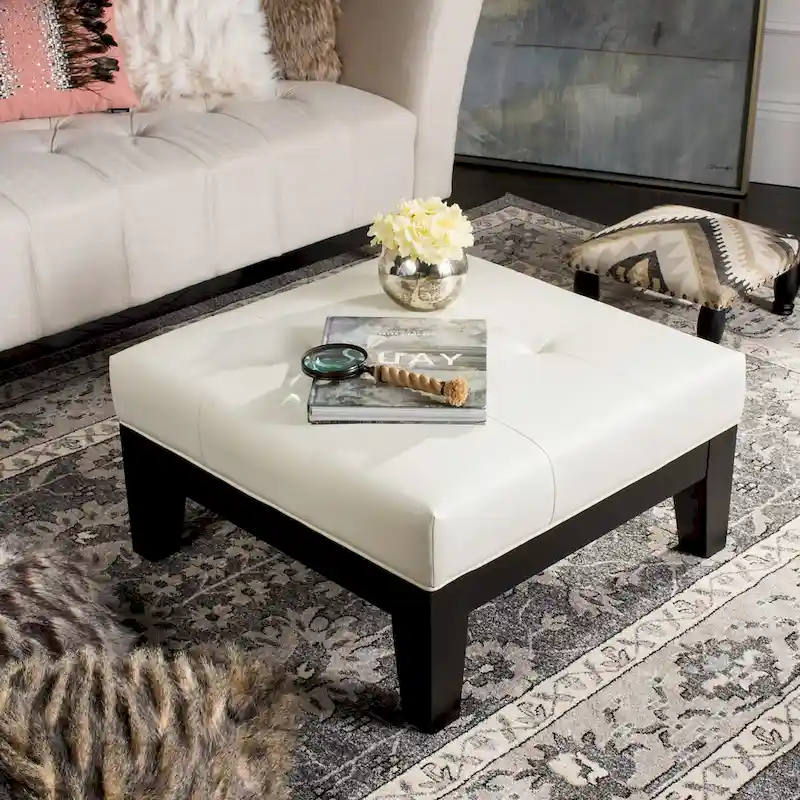 Perri Square White Leather Cocktail Ottoman