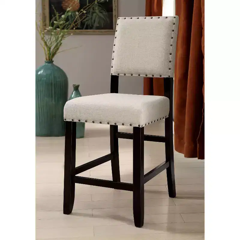 2pk Eliza Button Tufted Counter Height Barstool Black/Beige: Upholstered, Nailhead, Wood Legs - HOMES: Inside + Out