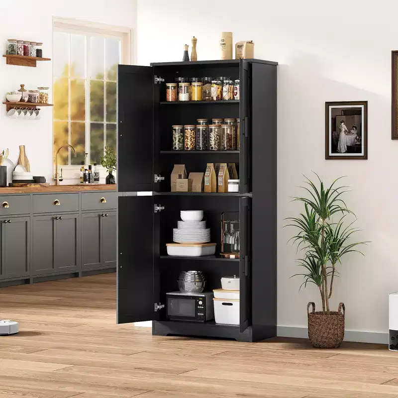 Storage cabinet, 70 inches tall, with doors and adjustable shelves, freestanding sideboard, suitable for dining room, or living room