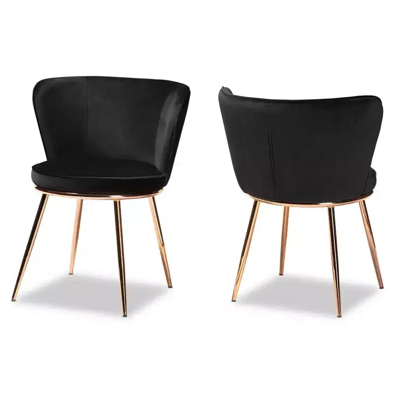 2pc Farah Velvet Fabric Upholstered Metal Dining Chair Set - Baxton Studio