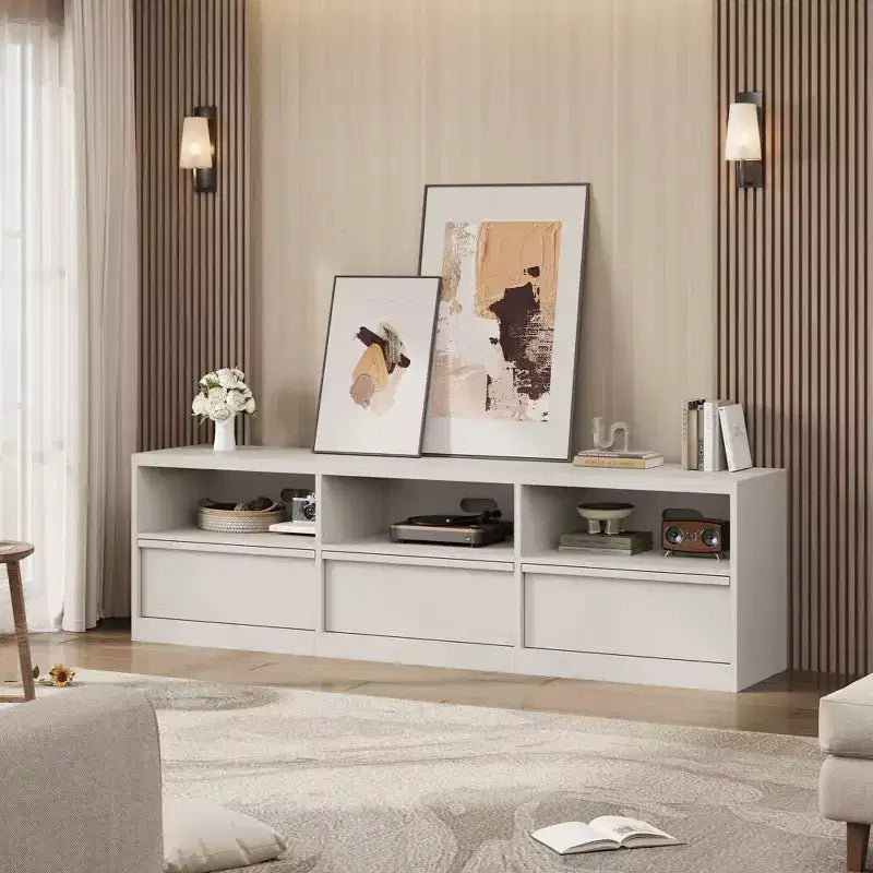 70 Inch TV Stand for 80 TVs, Mid Century Modern Storage Drawer with Open Shelves, Wood Media Console Cabinet for Living Room/Bedroom, Vintage