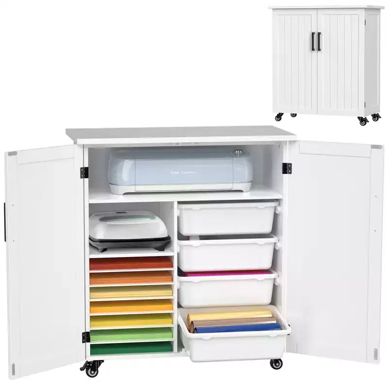 GDLF Craft Cart Compatible with Cricut Machine, Rolling Cricut Cabinet with Storage 31.6W x 15.8D x 34.9H