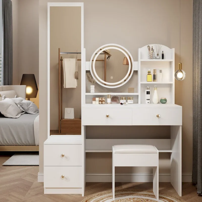 Makeup Vanity Desk with Mirror and Lights, Dressing Table for Bedroom