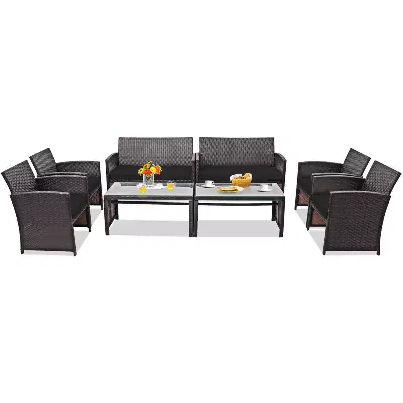 Costway 8PCS Patio Rattan Furniture Set Cushioned Chair Sofa Coffee Table White\Navy\Turquoise\Red