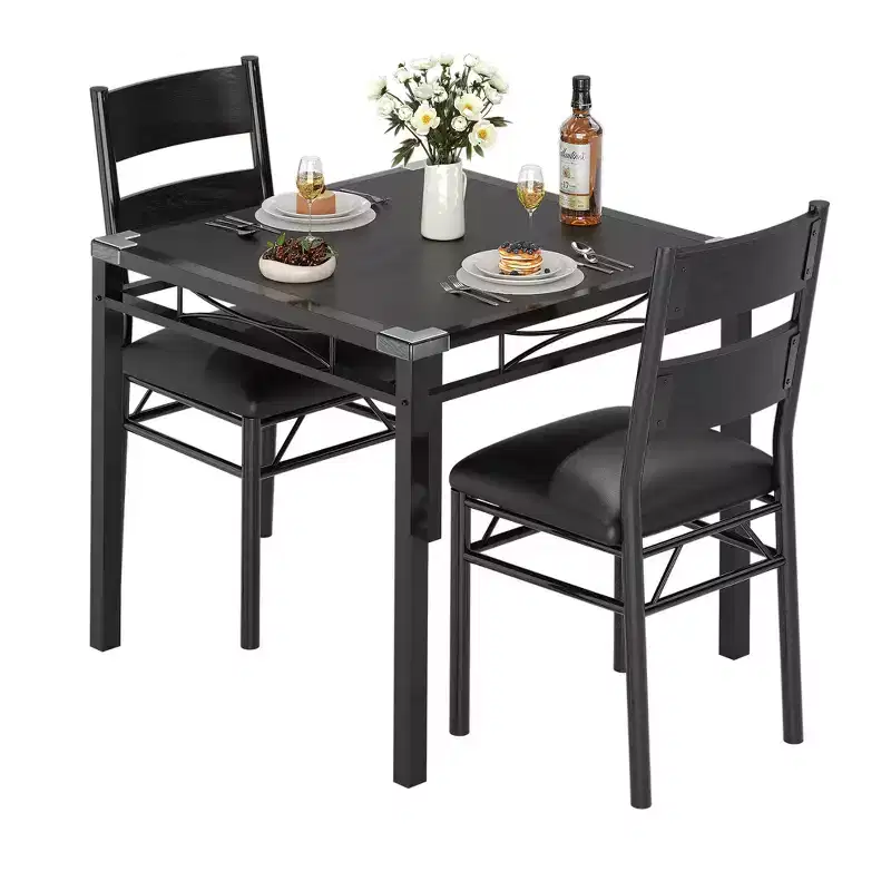 Black MDF & Metal Dining Table Set  Space-Saving for Small Spaces, Choose 4-Piece (1 Table + 4 Chairs) or 2-Piece (1 Table + 2 Chairs)