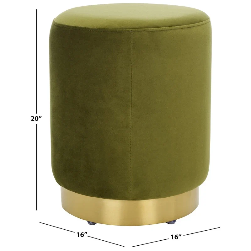 Velvet Ottoman with Brass Base- Navy / Brass