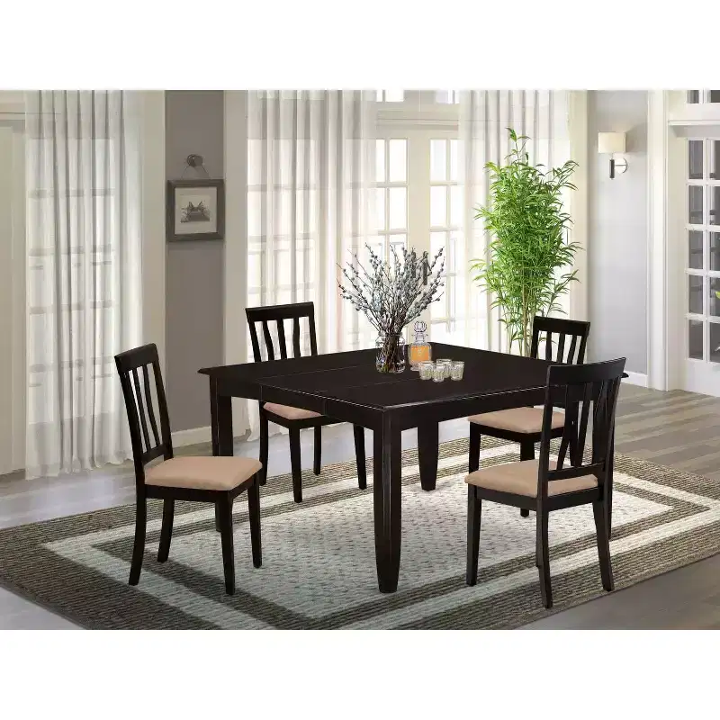 Dining Table Set - 54 Inch Kitchen Table with 8 Chairs - Cappuccino Finish - Modern Design