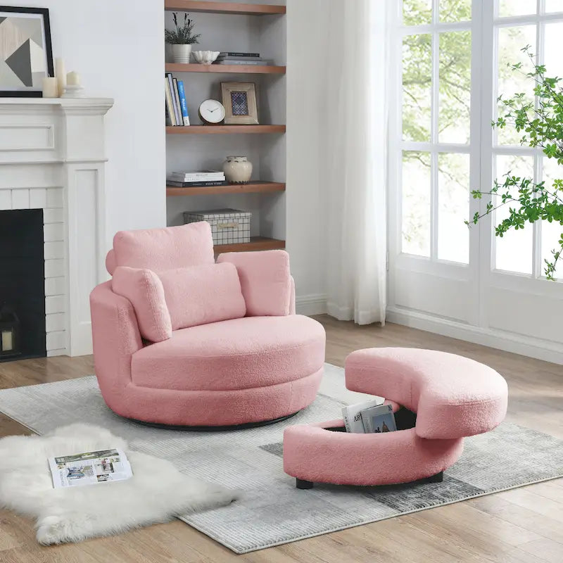 39W Moon Upholstered Swivel Accent Barrel Chair with Storage Ottoman for Living Room - 51 x 39 x 30.5