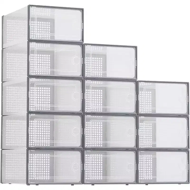 12-Pack X-Large Clear Storage Boxes with Lids - Stackable Organizers for Shoes, Toys, Closet & Under-Bed, Gray