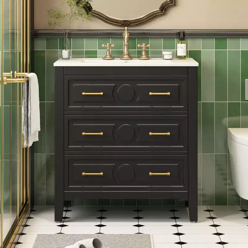 30 Single Bathroom Vanity with Sink, Bathroom Floor Cabinet with Drawers for Small Space