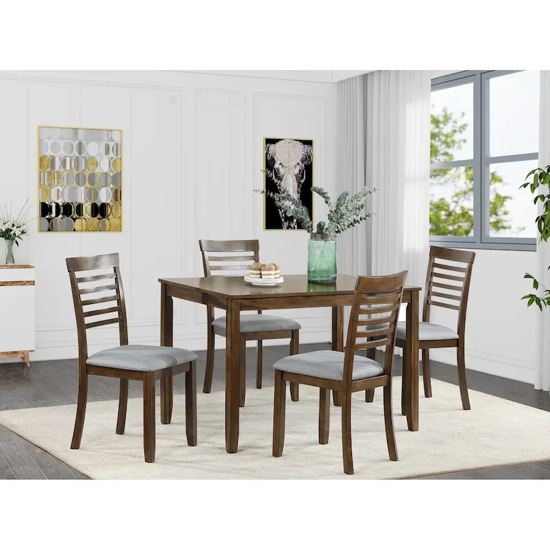 Modern Dining with Rectangular Wooden Table & 4 Ladder Back Chairs