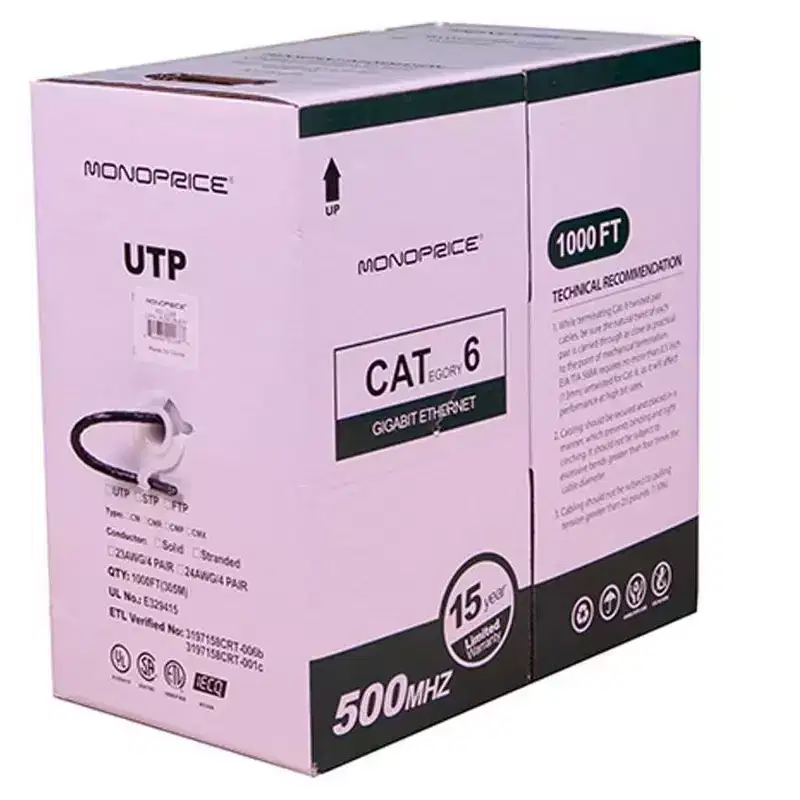 Monoprice Cat6 Ethernet Bulk Cable - 1000 Feet - Black | Network Internet Cord - Stranded, 550Mhz, UTP, Pure Bare Copper Wire, 24AWG