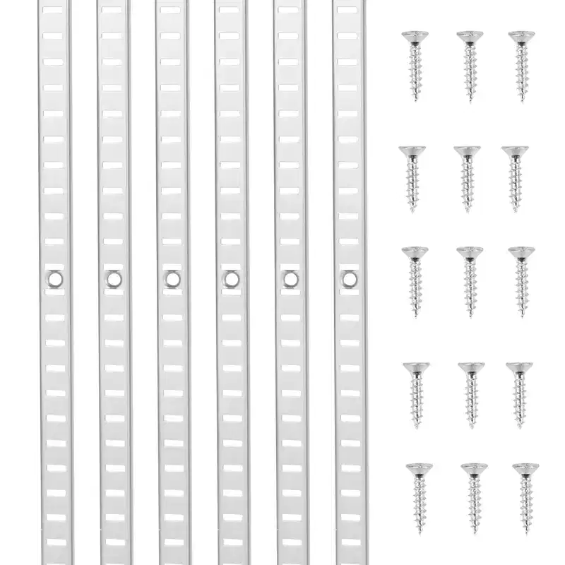 VEVOR Shelf Pilaster, 36.3-inch 6 Pack, Adjustable Shelf Brackets Steel Mortise Mount Pilaster Strip Standards with 24 Screws, Silver