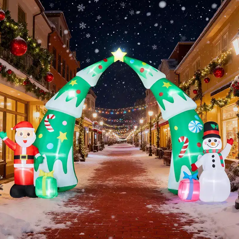 15FT Christmas Inflatable Archway, Inflatable Christmas Tree Arch with Santa and Snowman, Blow Up Yard Decorations for Holiday Party Yard Lawn Garden
