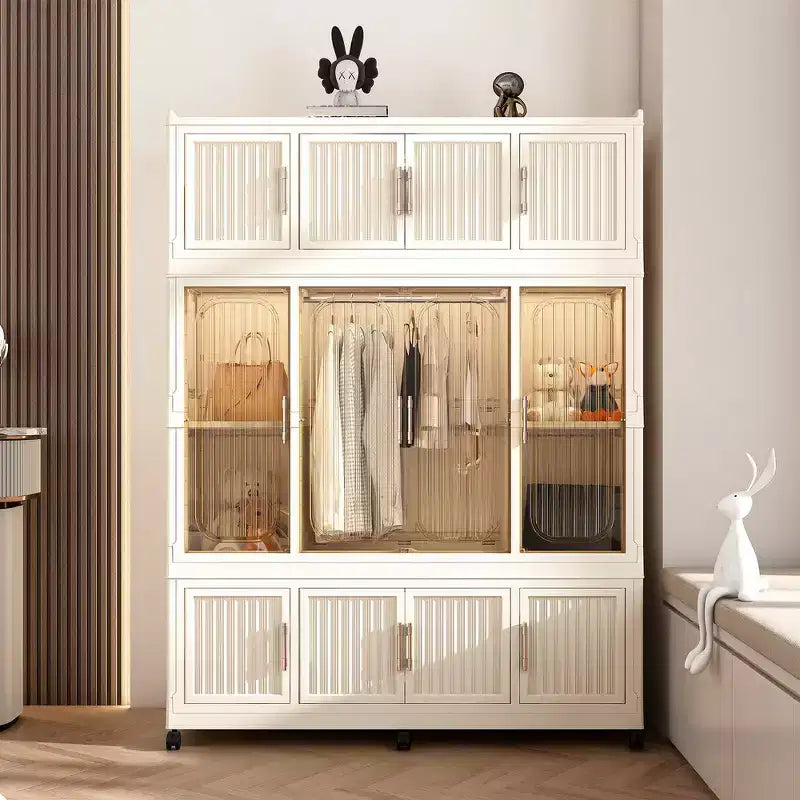 Whisen Wardrobe Closet Storage Organizer, Clothes Dresser, 9 Magnetic Doors-9 Cubes & 1 Hanging Rod, 6 pcs Hangers