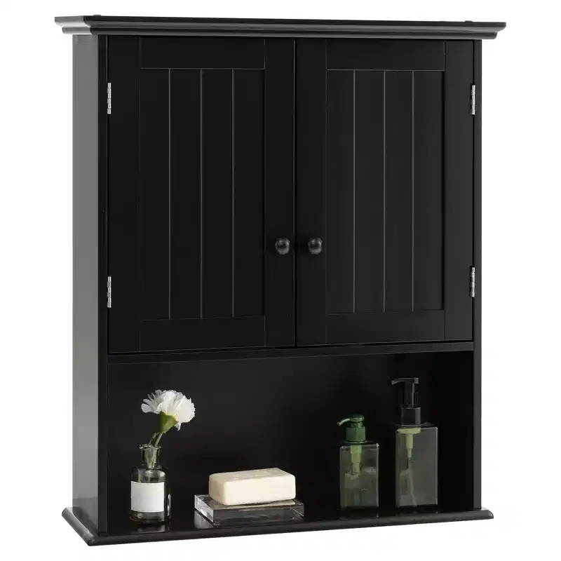 Black / Espresso Wall-Mount Bathroom Cabinet with Adjustable Shelf, 1-Person