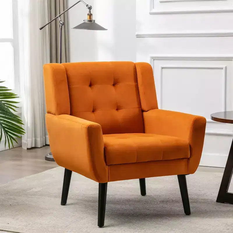 Modern Ergonomic Accent Chair with Black Legs �C Velvet Upholstery