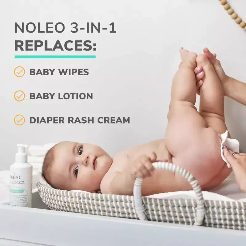 NOLEO 3-in-1 Diaper Care - Organic Baby Cream, Cleanser & Moisturize Baby Lotion, 8 oz